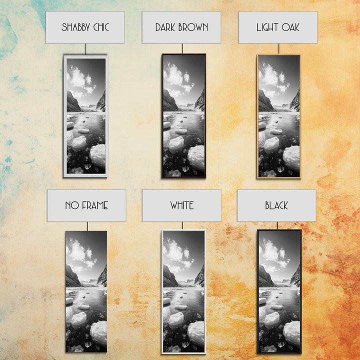 Arctic River, Snowy Mountains, Glacier Melt, Framed Canvas Print, Winter Landscape Art, Modern Living Room Decor, Nordic Aesthetic