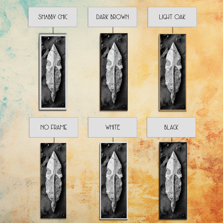 Ancient Arrowhead, Primitive Stone, Monochrome Artifact, Framed Canvas Print, Masculine Office Art, Boho Study Decor, Earthy Design