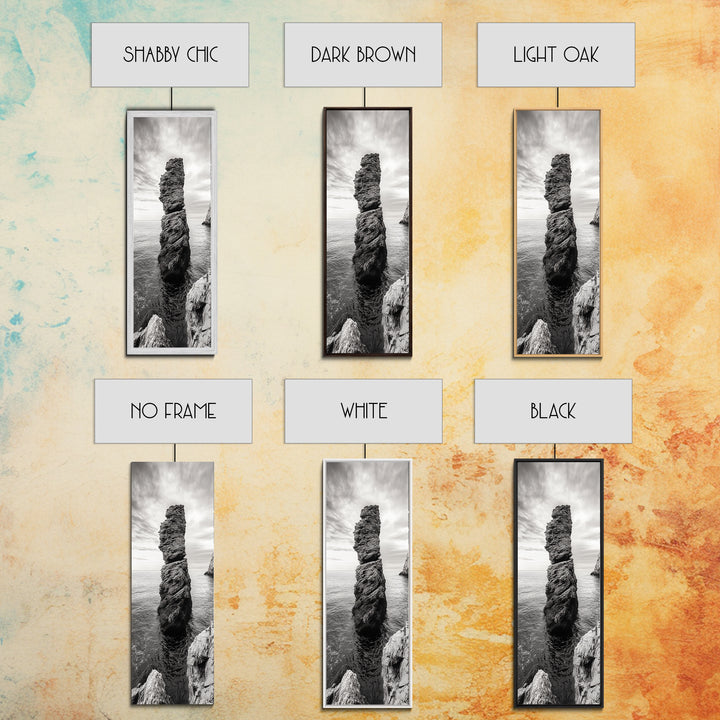 Coastal Rock, Ocean Tower, Nature Photography, Framed Canvas Print, Minimalist Wall Decor, Living Room Wall Art, Black and White Seascape