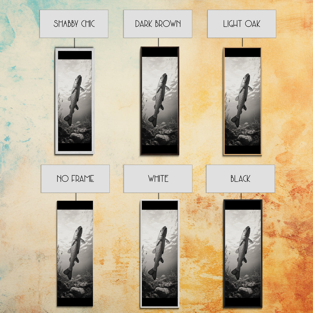 Rising Trout, Underwater Fish, Nature Close-Up, Canvas Print, Cabin Wall Art, Rustic Decor, Fishing Lover Gift, Black and White Art