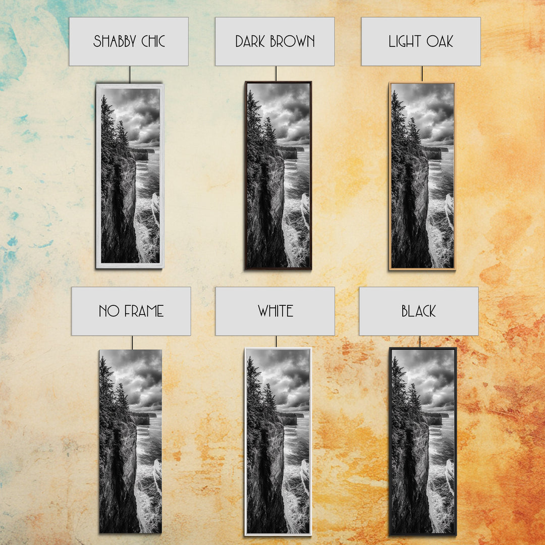 Cliff Coastline, Moody Ocean, Pine Trees, Dramatic Nature Scene, Canvas Print, Cabin Wall Art, Fall Coastal Photography, Rustic Decor