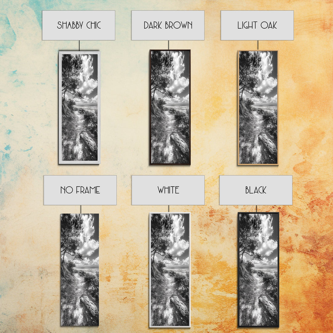 Coastal Nature Trail, Ocean Path View, Tranquil Landscape, Framed Canvas Print, Beach House Art, Bathroom Wall Art, Game Room Wall Art