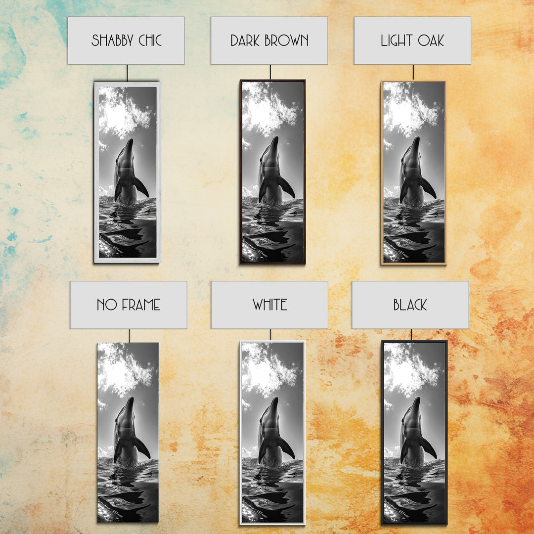 Dolphin Splash, Ocean Play, Marine Wildlife, Canvas Print, Coastal Bathroom Wall Art, Animal Lover Decor, Minimalist Ocean Scene