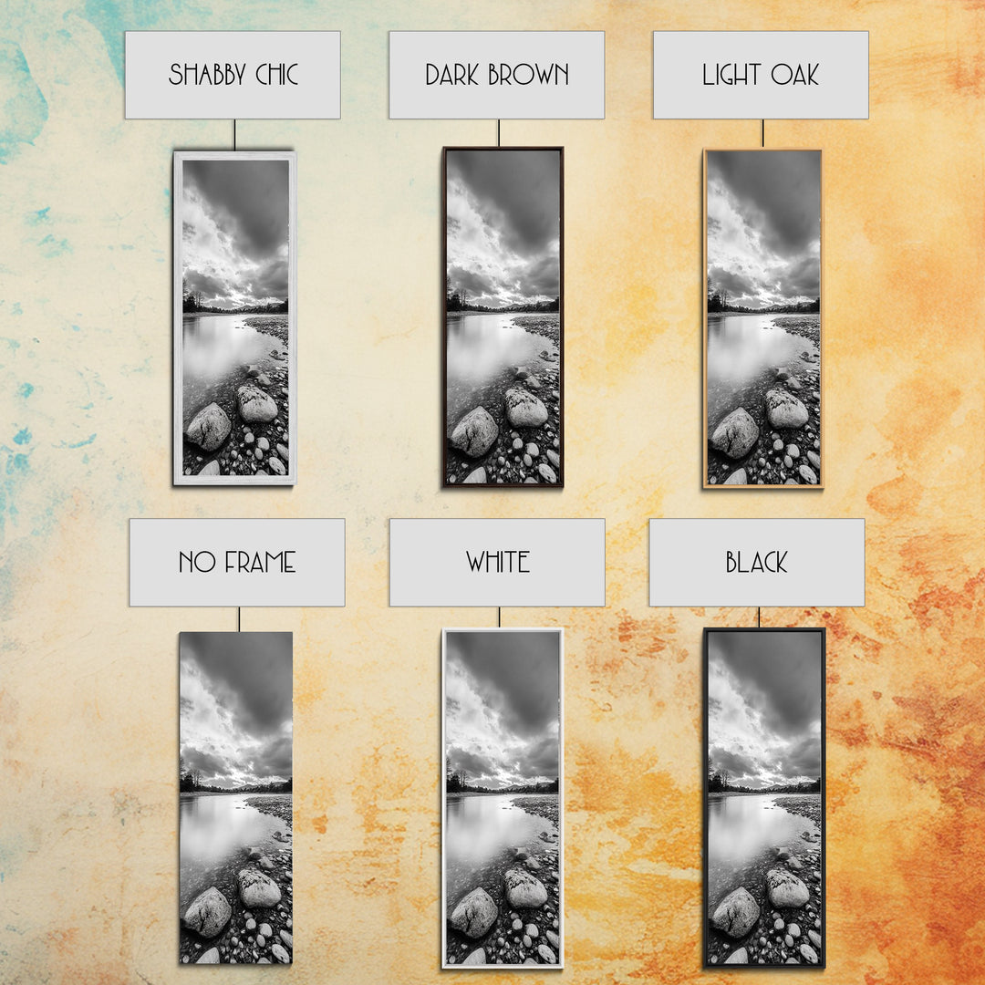 Rocky River, Serene Stream, Nature Calm, Monochrome Landscape, Framed Canvas Print Rustic Wall Decor, Modern Bathroom Art, Minimalist Style