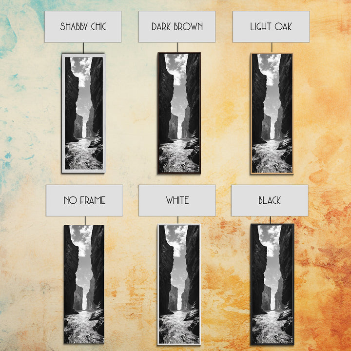 Coastal Canyon, Ocean Passage, Black White Art, Vertical Nature Scene, Framed Canvas Print Entryway Wall Art, Landscape Minimalist Decor