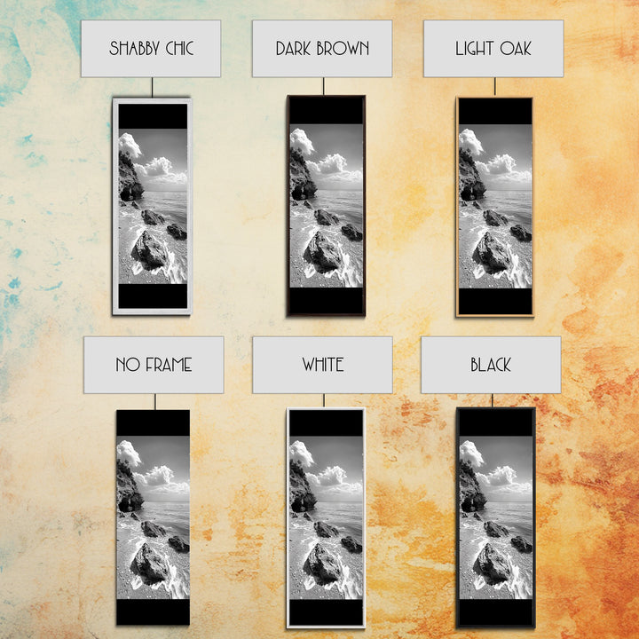 Rocky Beach, Calm Water, Summer Shore, Black White Coastal View, Framed Canvas Print Beach Wall Art, Nature Decor, Coastal Bathroom Style