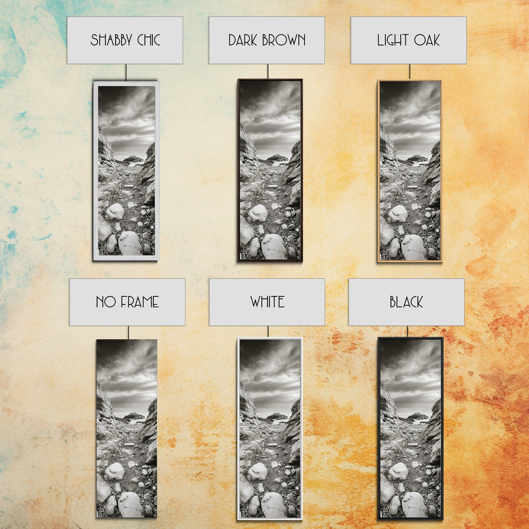 Rocky Coast Path, Serene Ocean View, Minimalist Nature, Framed Canvas Print, Neutral Tones, Beach Art, Hallway Wall Decor, Coastal Home Vibe