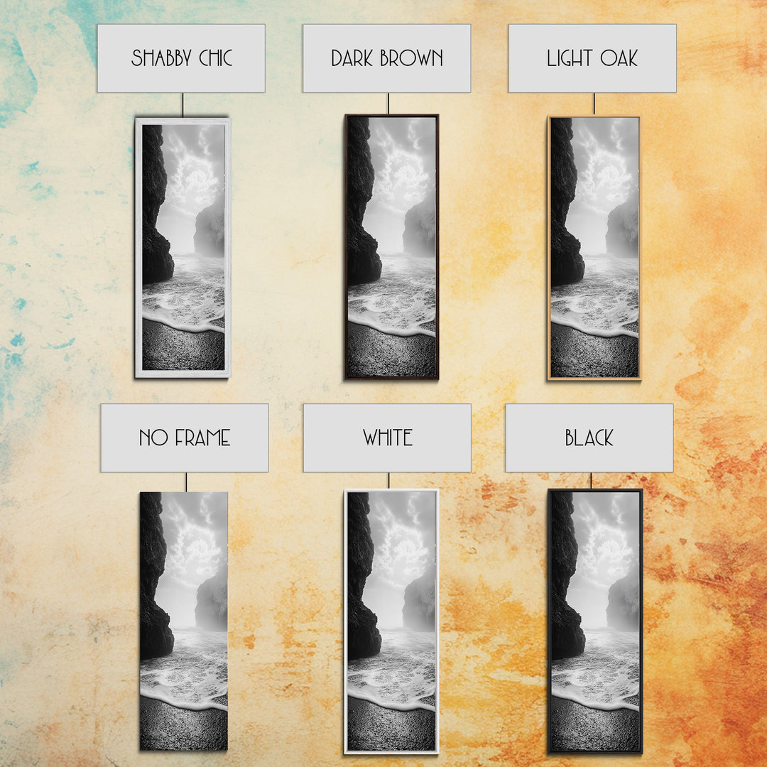 Coastal Rocks, Ocean Mist, Dreamy Seascape, Monochrome Coastline, Nature Photography Canvas Print, Moody Living Room Wall Art