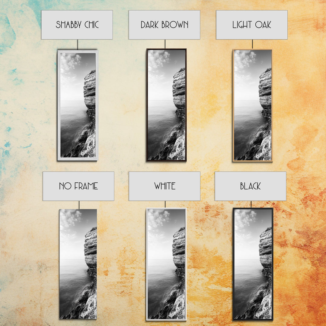 Cliffside Calm, Ocean View, Rock Texture, Seaside Stillness Framed Canvas Print, Modern Office Wall Art, Coastal Minimalist Decor