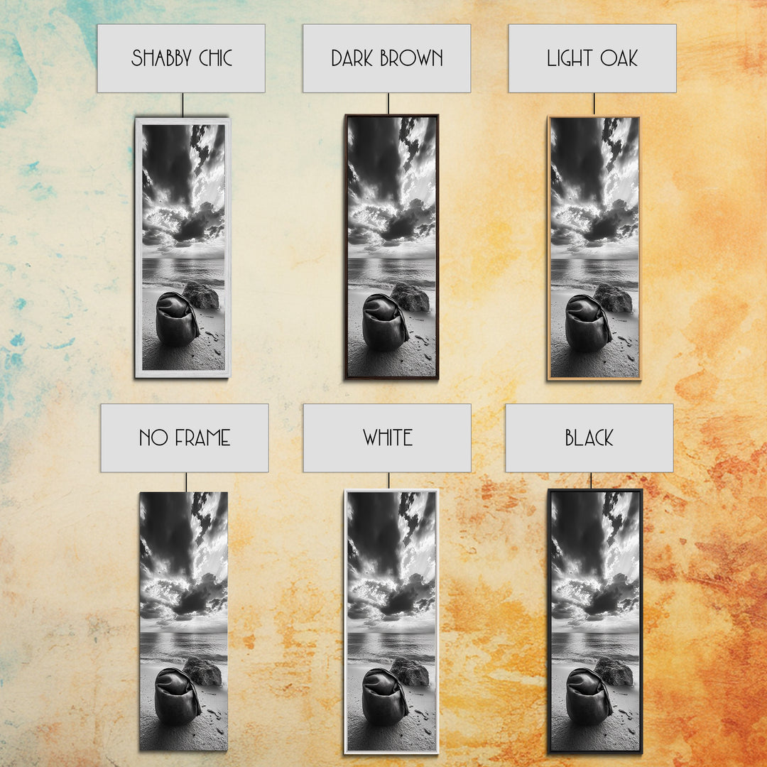 Coastal Bag, Driftwood Rock, Stormy Sea, Framed Canvas Print, Moody Beach Wall Art, Minimalist Decor, Ocean Vibe Photography