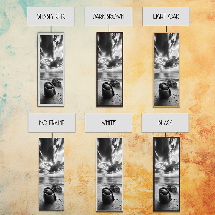 Coastal Bag, Driftwood Rock, Stormy Sea, Framed Canvas Print, Moody Beach Wall Art, Minimalist Decor, Ocean Vibe Photography