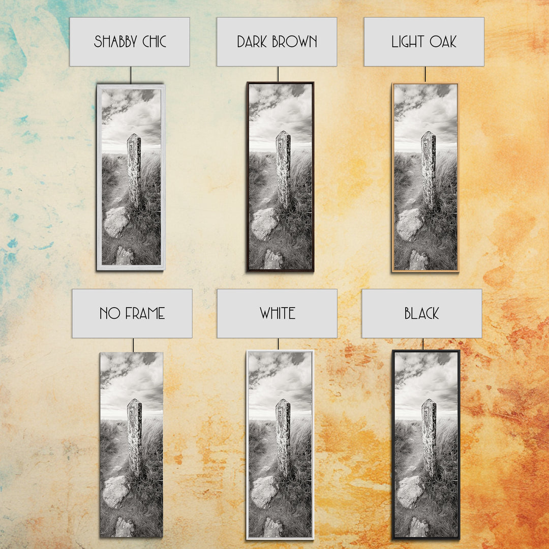 Rural Path, Weathered Stone, Grassy Trail, Framed Canvas Print, Rustic Nature Wall Art, Minimalist Entryway Decor, Autumn Landscape Art