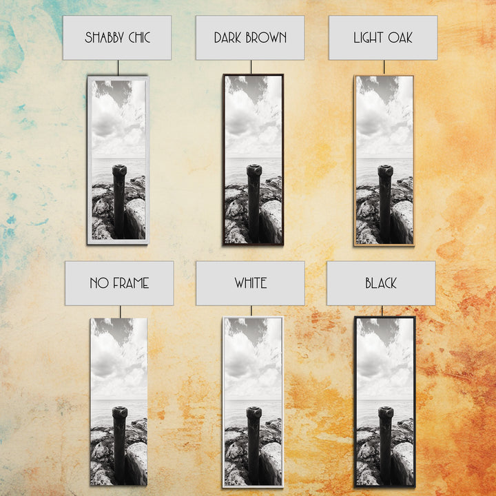 Coastal Pipe, Ocean View, Rusted Metal, Framed Canvas Print, Industrial Nautical Art, Bathroom Wall Decor, Minimal Seaside Landscape