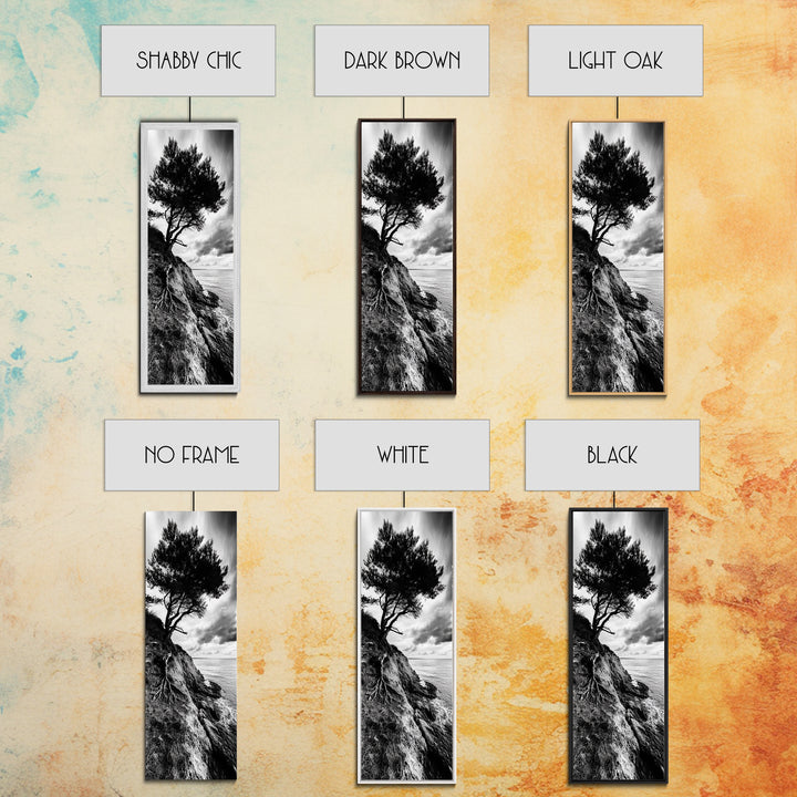 Cliff Tree, Coastal Roots, Dramatic Landscape, Framed Canvas Print, Bold Nature Wall Art, Modern Black And White Decor, Fall Office Accent