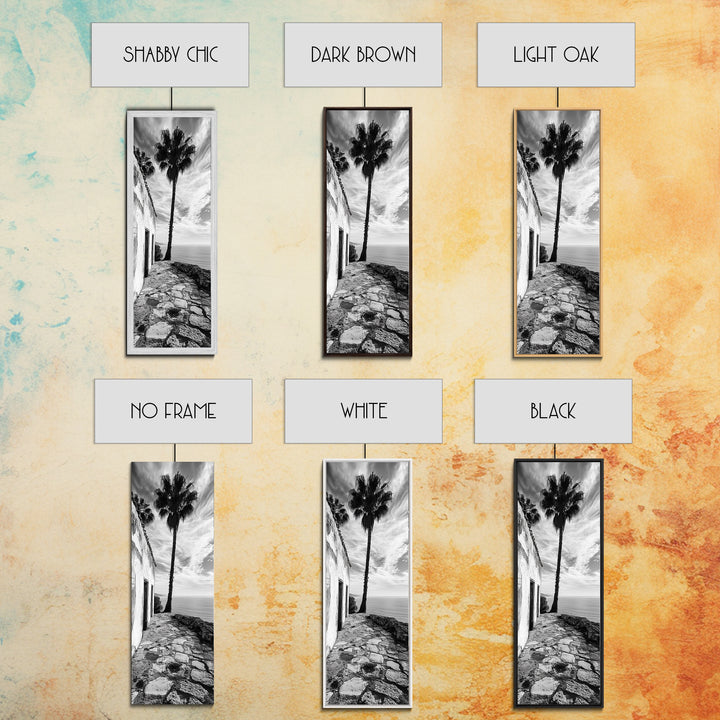 Coastal Palm Tree, Rustic Seaside Wall Art, Mediterranean Courtyard Print, Tropical Summer Decor, Framed Canvas Print, Kitchen Art