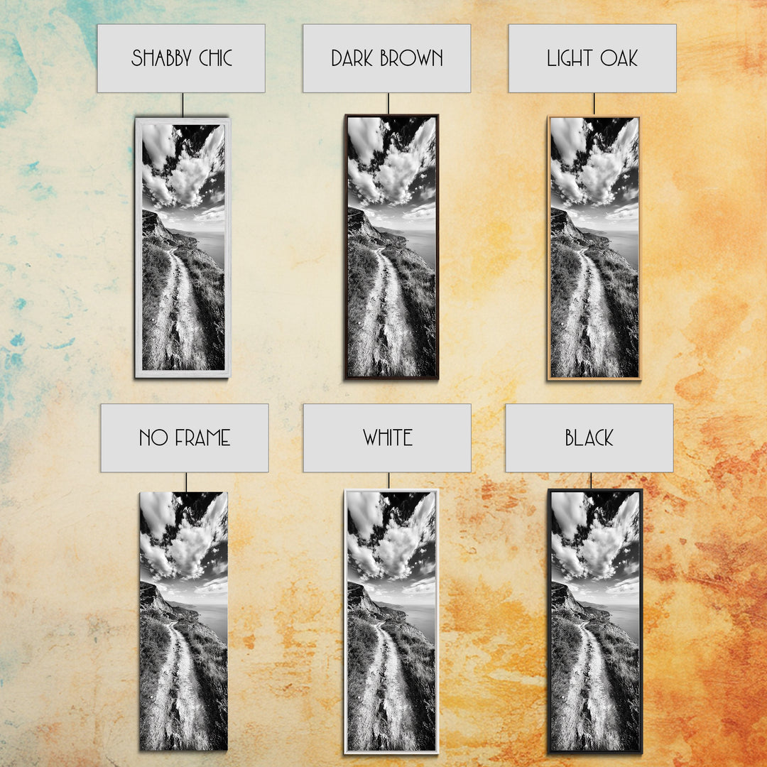 Cliffside Trail View, Path to Sea, Mountain Landscape, Framed Canvas Print, Wanderlust Decor, Office Wall Art, Adventure Travel Aesthetic