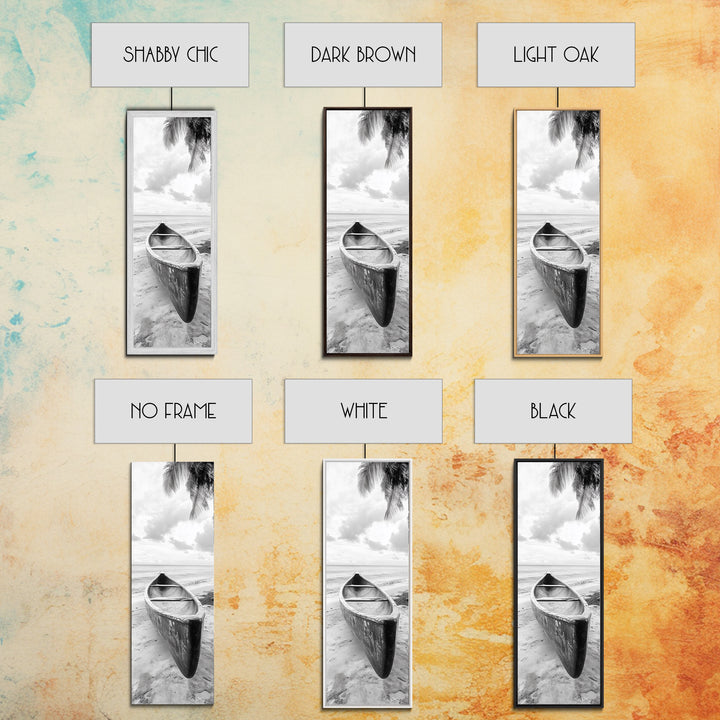 Canoe Shoreline, Island Escape, Tropical Minimalist, Ocean Mood, Framed Canvas Print, Beach House Decor, Bathroom Print, Hallway Wall Art