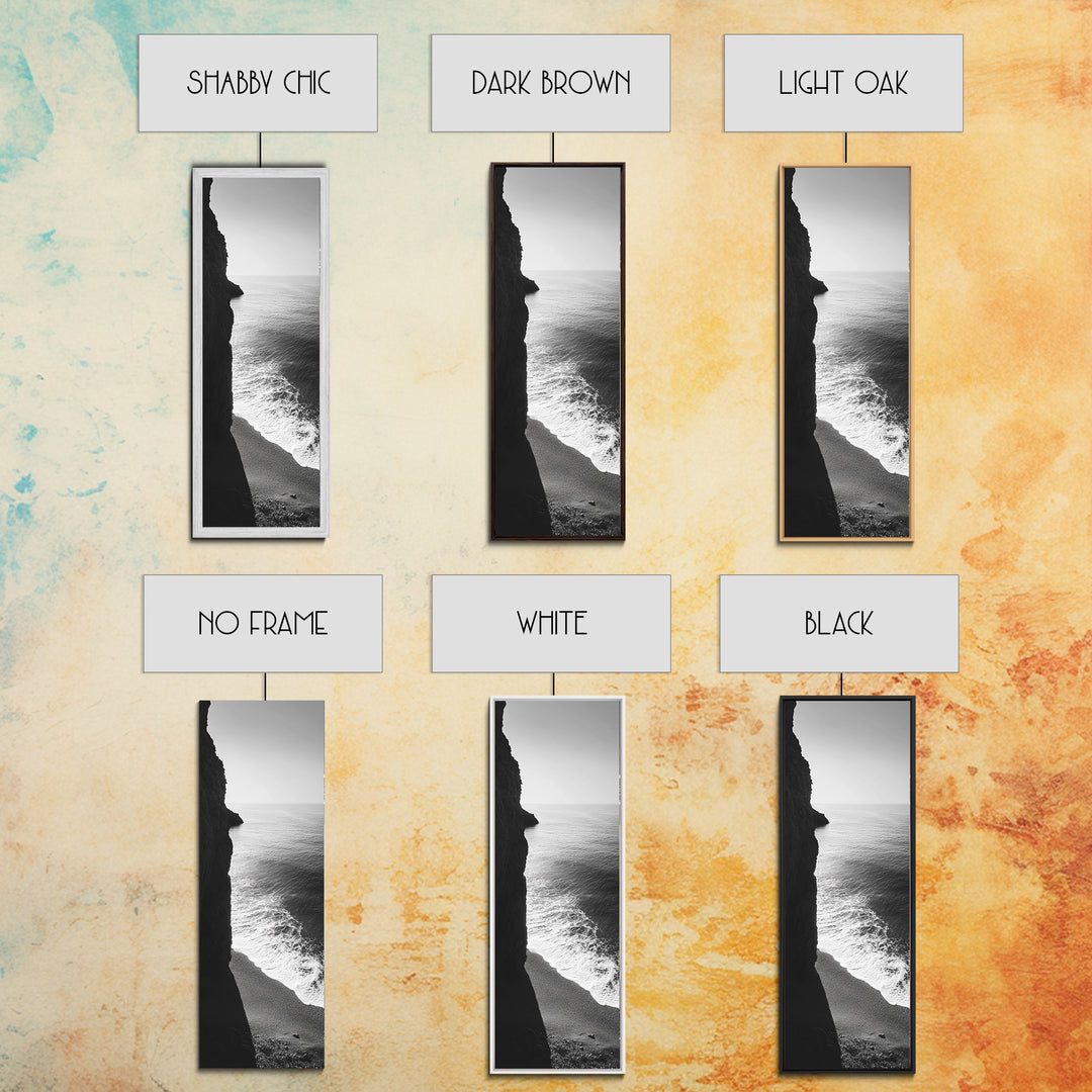 Cliffside Waves, Coastal Edge, Monochrome Serenity, Ocean Drama, Canvas Print, Moody Minimalist Art, Bathroom Art, Living Room Decor