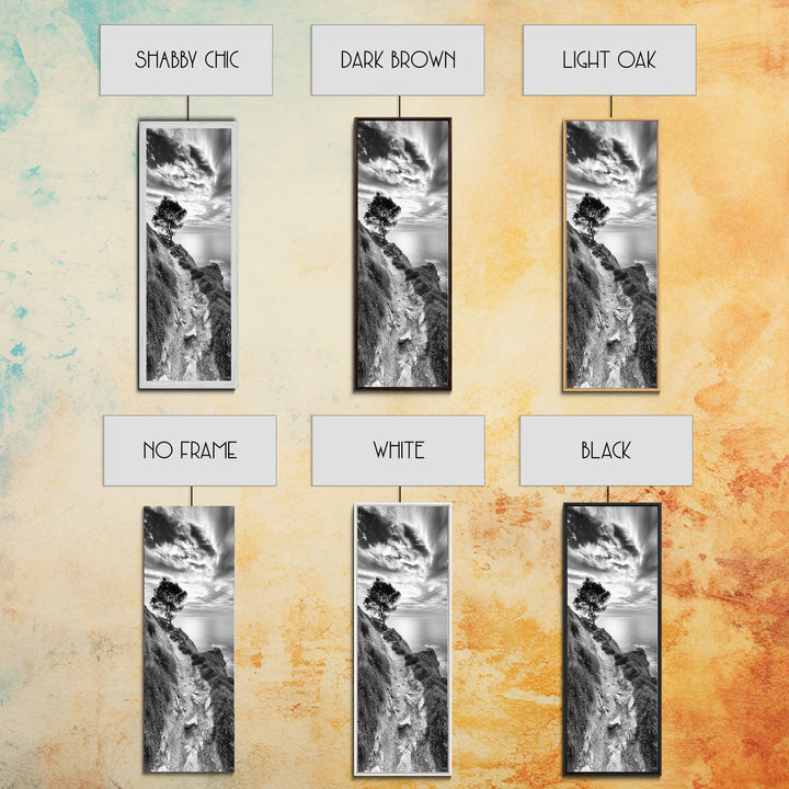 Cliffside Tree, Coastal Path, Nature Landscape, Canvas Print, Monochrome Hiking Trail Art, Boho Entryway or Office Wall Decor