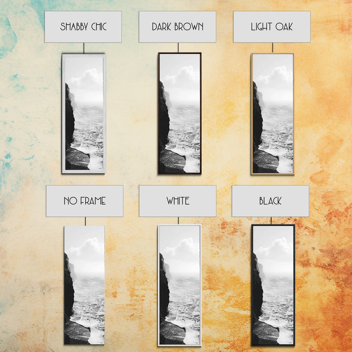 Coastal Cliff, Ocean Waves, Monochrome Seascape, Framed Canvas Print, Minimalist Ocean Art, Bathroom Decor, Nautical Wall Art