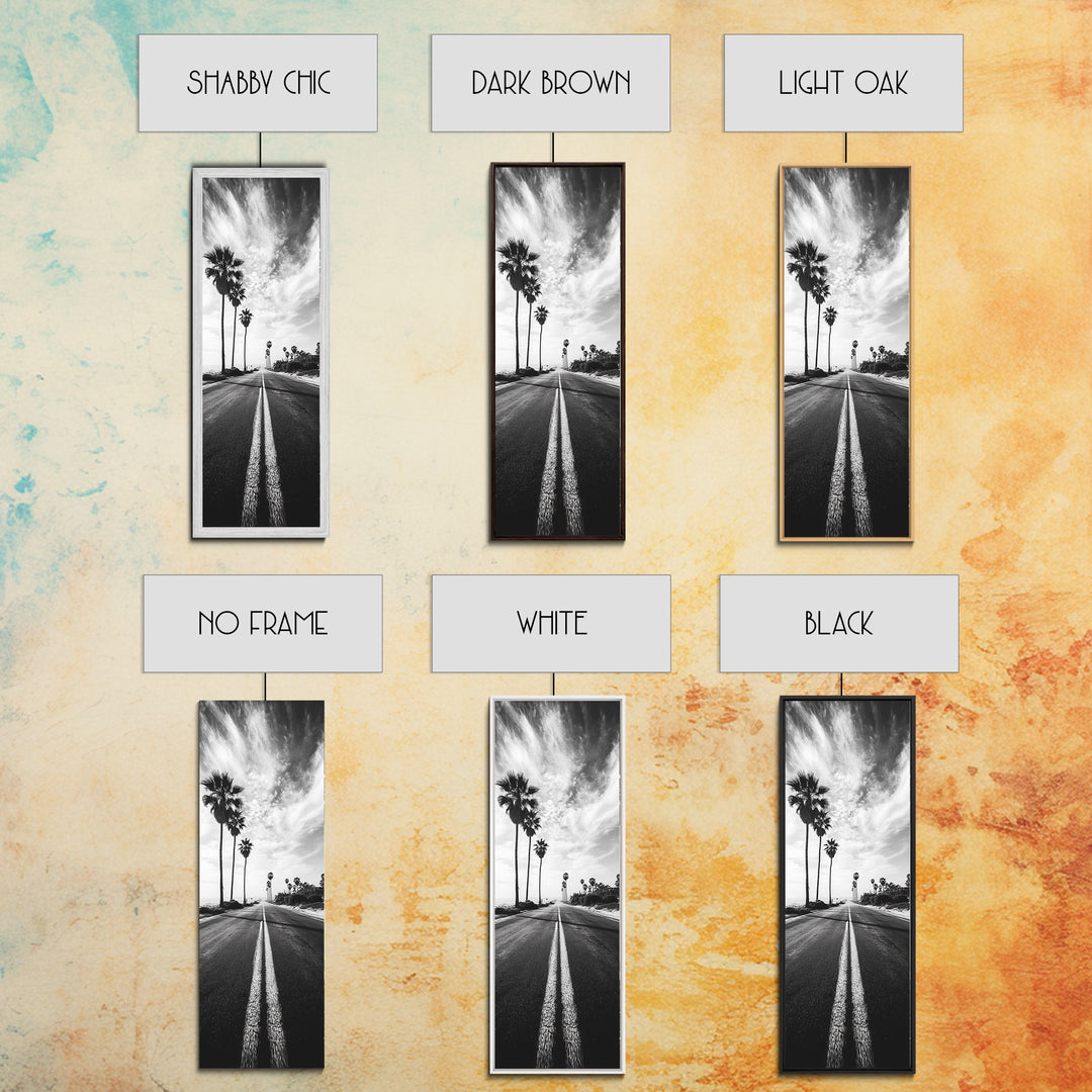 Coastal Highway, Palm Trees, Dramatic Sky, Framed Canvas Print, Modern Beach Photography, Office Decor, Urban Boho Art, Nature Lover Gift