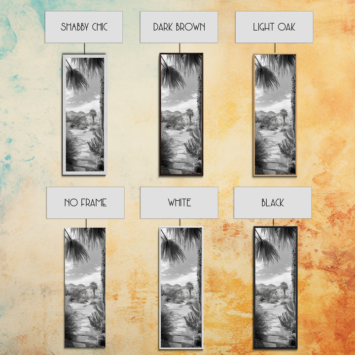 Desert Path, Palm Trees, Serene Escape, Tranquil Garden, Monochrome Landscape, Framed Canvas Print, Entryway Wall Art, Nature Minimal