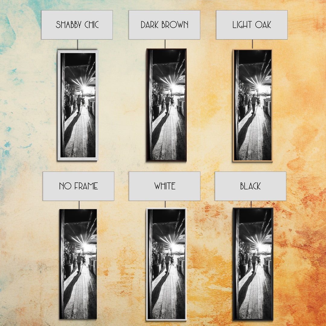 Dockside Market Light, Urban Waterfront Print, Golden Hour Street Scene, Canvas Print, Kitchen Wall Art, Moody City Photography