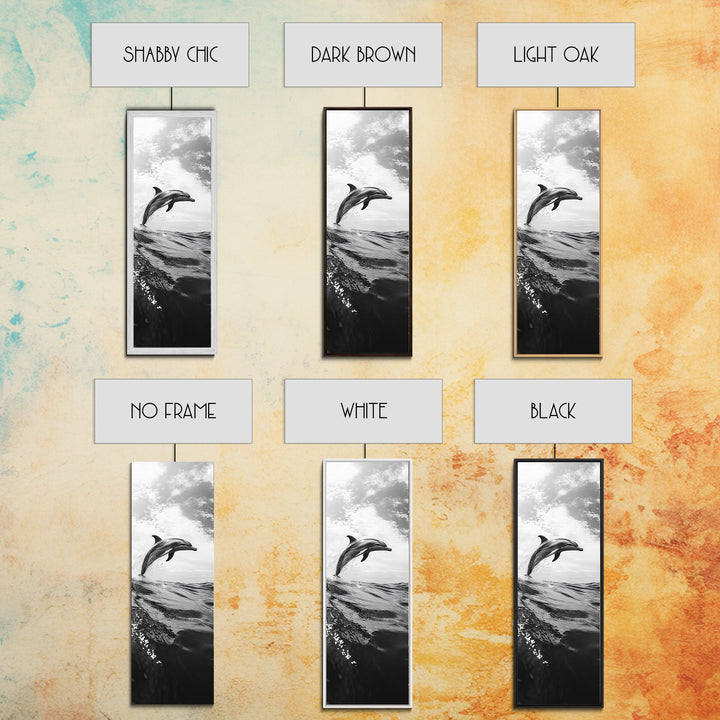 Dolphin Ocean Jump, Black and White Sea Life Print, Coastal Marine Wall Art, Canvas Print, Beach House Decor, Nature Photography