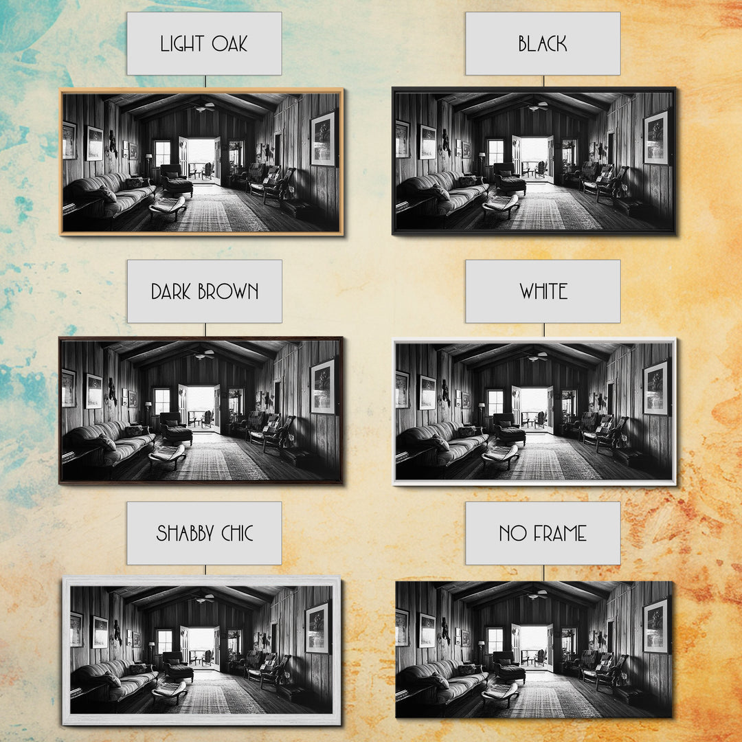 Cozy Cabin Interior, Rustic Living Space, Wood Wall Charm, Canvas Print, Country Living Room Art, Americana Wall Photography