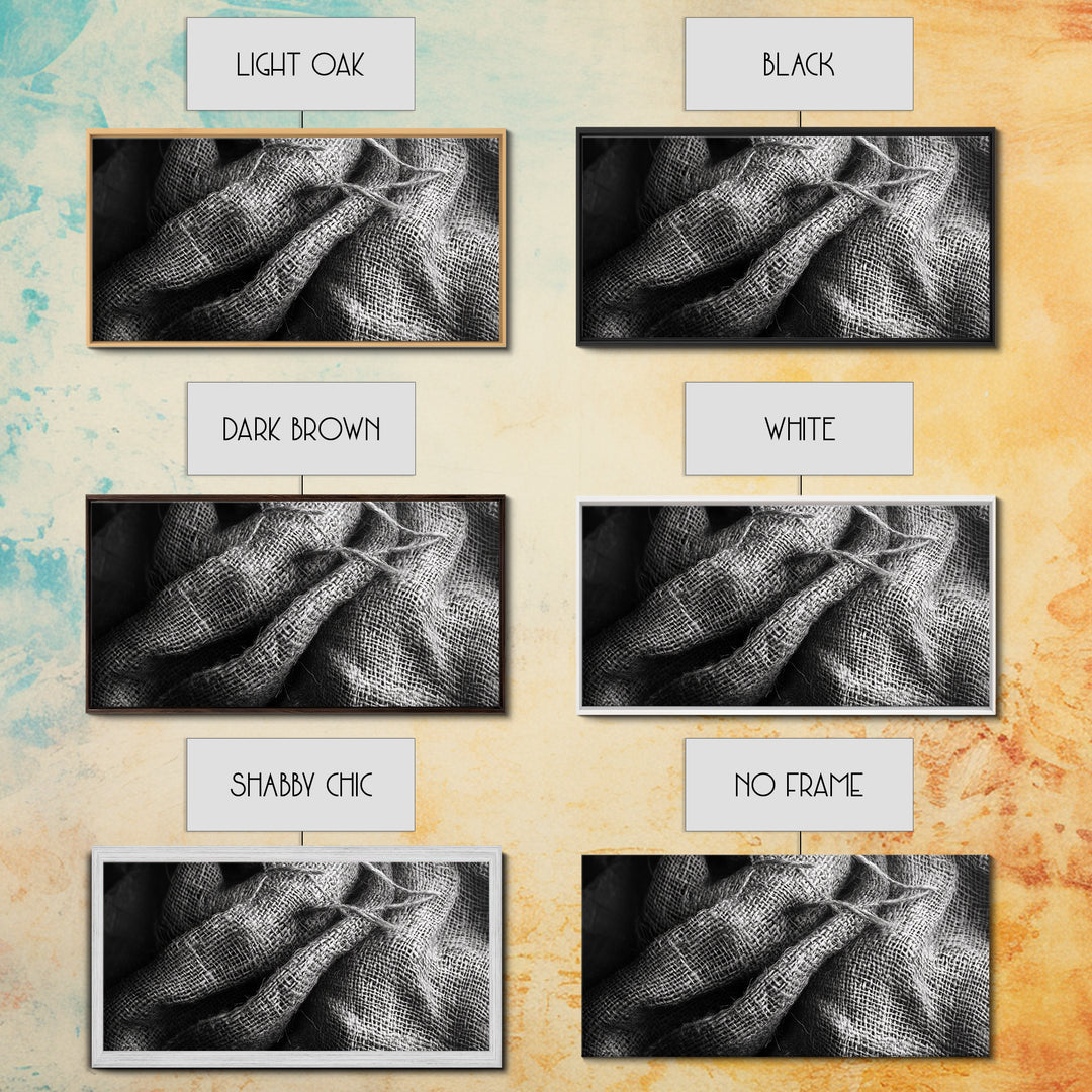 Burlap Texture Close-Up, Woven Fabric Detail Art, Earthy Natural Theme, Framed Canvas Print, Kitchen Wall Art, Boho Textile Decor