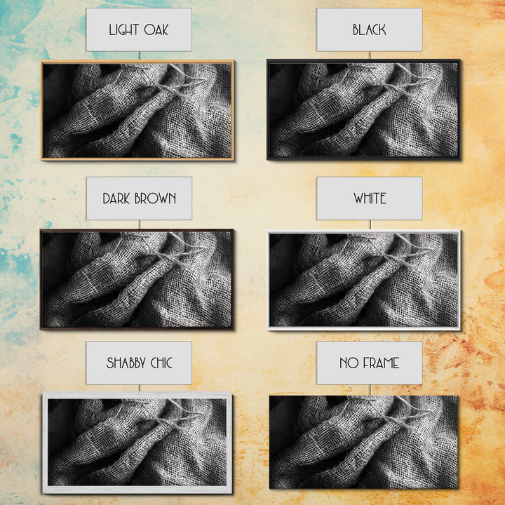 Burlap Texture Close-Up, Woven Fabric Detail Art, Earthy Natural Theme, Framed Canvas Print, Kitchen Wall Art, Boho Textile Decor