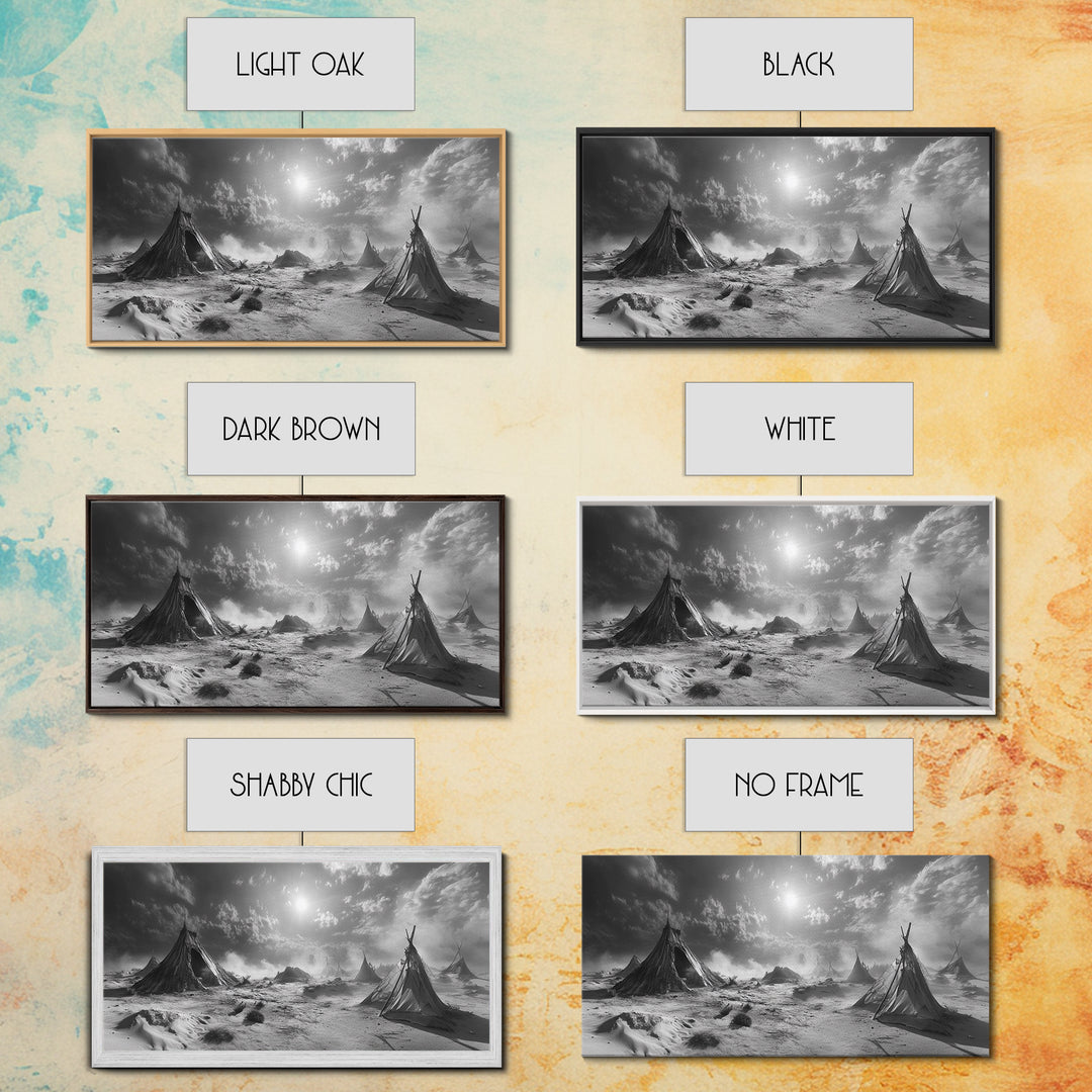 Desert Tent Scene, Surreal Tribal Landscape, Stormy Sky Tents, Canvas Print, Living Room Wall Art, Boho Nomad Aesthetic, Living Room Wall Art