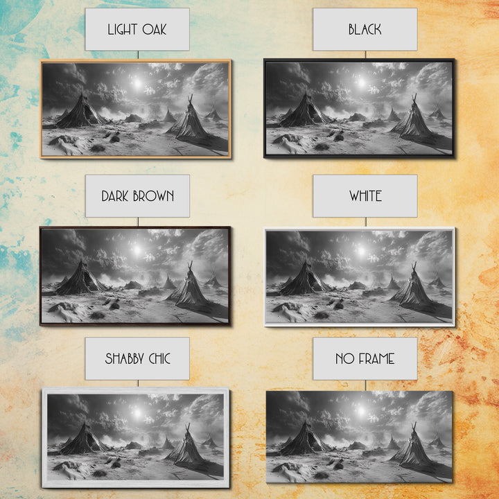 Desert Tent Scene, Surreal Tribal Landscape, Stormy Sky Tents, Canvas Print, Living Room Wall Art, Boho Nomad Aesthetic, Living Room Wall Art