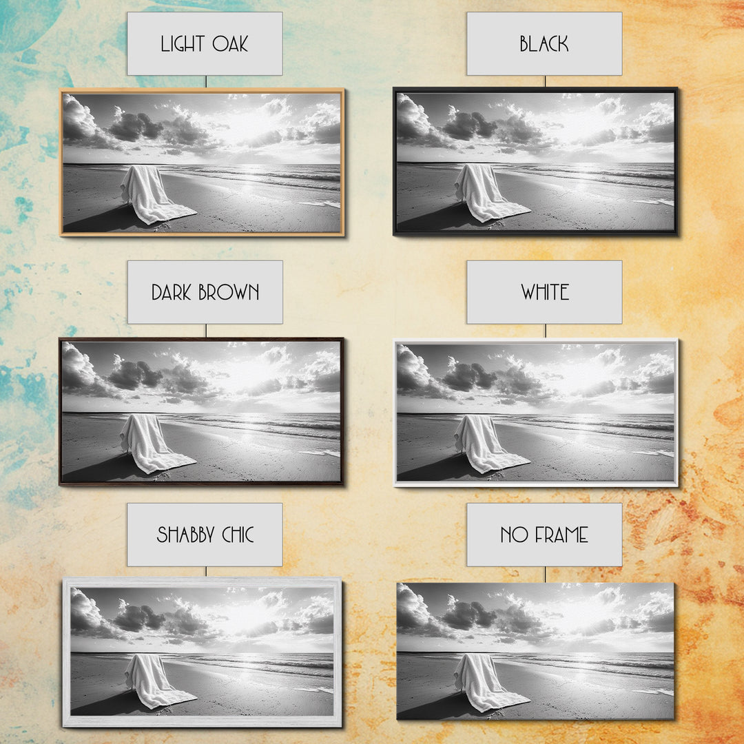 Beach Towel, Serene Shoreline, Peaceful Coastal Scene, Framed Canvas Print, Spa Bathroom Decor, Minimalist Beach Photography