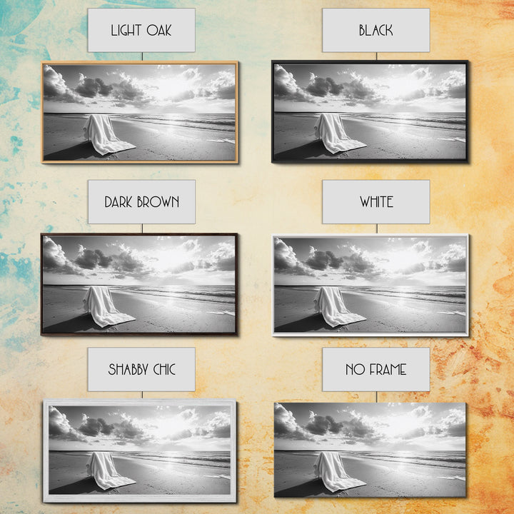 Beach Towel, Serene Shoreline, Peaceful Coastal Scene, Framed Canvas Print, Spa Bathroom Decor, Minimalist Beach Photography