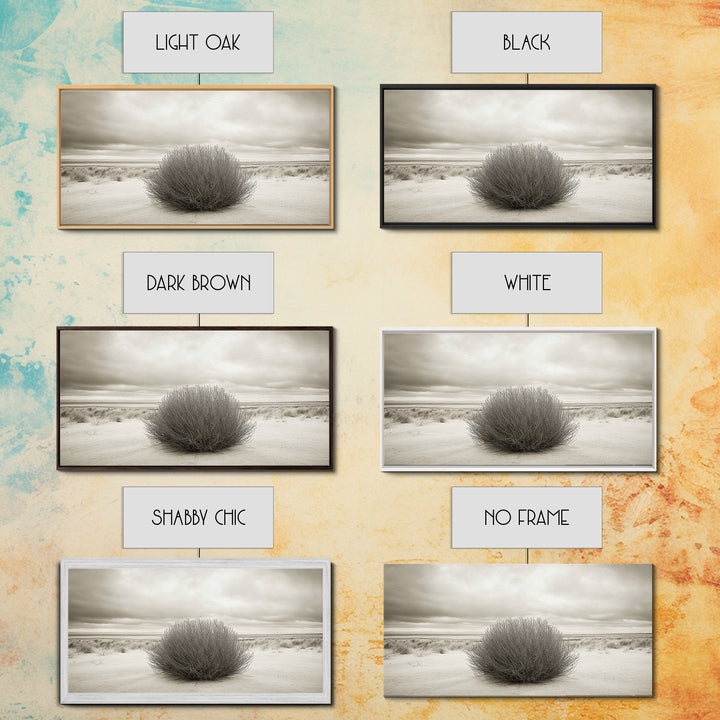 Desert Bush, Minimal Landscape, Dune Scene, Sand Calm, Framed Canvas Print, Boho Bedroom Art, Neutral Wall Decor, Minimalist Style