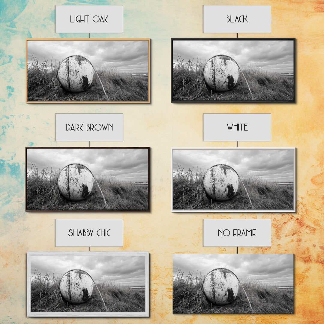 Coastal Buoy, Nautical Sphere, Fishing Rope, Beach Grass, Framed Canvas Print, Coastal Bathroom Art, Seaside Wall Decor, Rustic Style