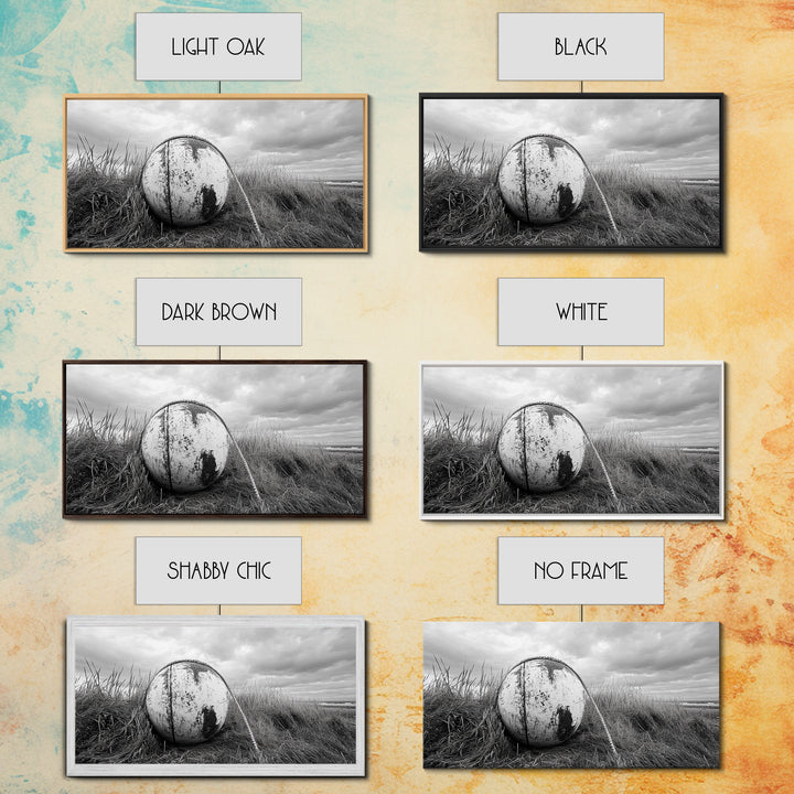 Coastal Buoy, Nautical Sphere, Fishing Rope, Beach Grass, Framed Canvas Print, Coastal Bathroom Art, Seaside Wall Decor, Rustic Style