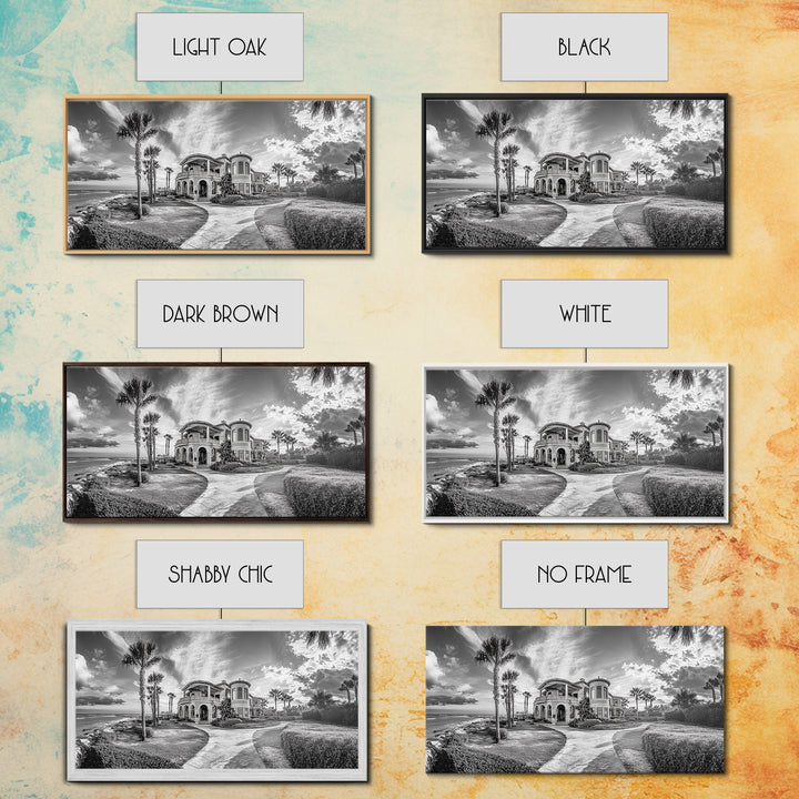 Beach Mansion Wall Art, Tropical Coastal House, Luxury Villa Print, Palm Tree Canvas Print, Living Room Decor, Modern Home Wall Art