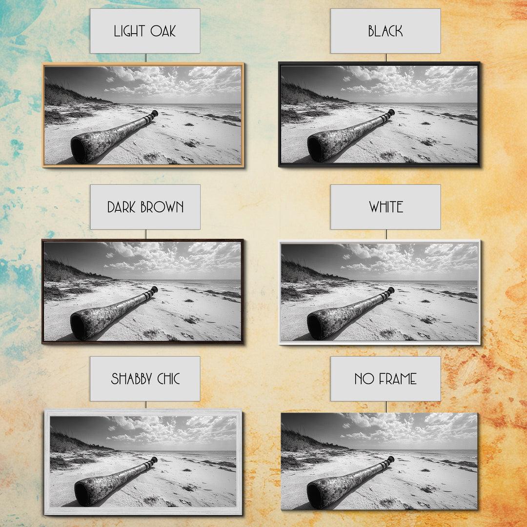 Abandoned Beach Pipe, Surreal Coastal Scene, Washed Ashore Photography, Framed Canvas Print, Moody Living Room or Fall Wall Art