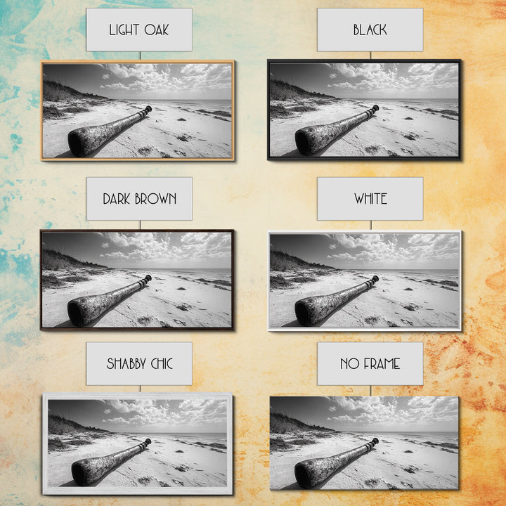 Abandoned Beach Pipe, Surreal Coastal Scene, Washed Ashore Photography, Framed Canvas Print, Moody Living Room or Fall Wall Art