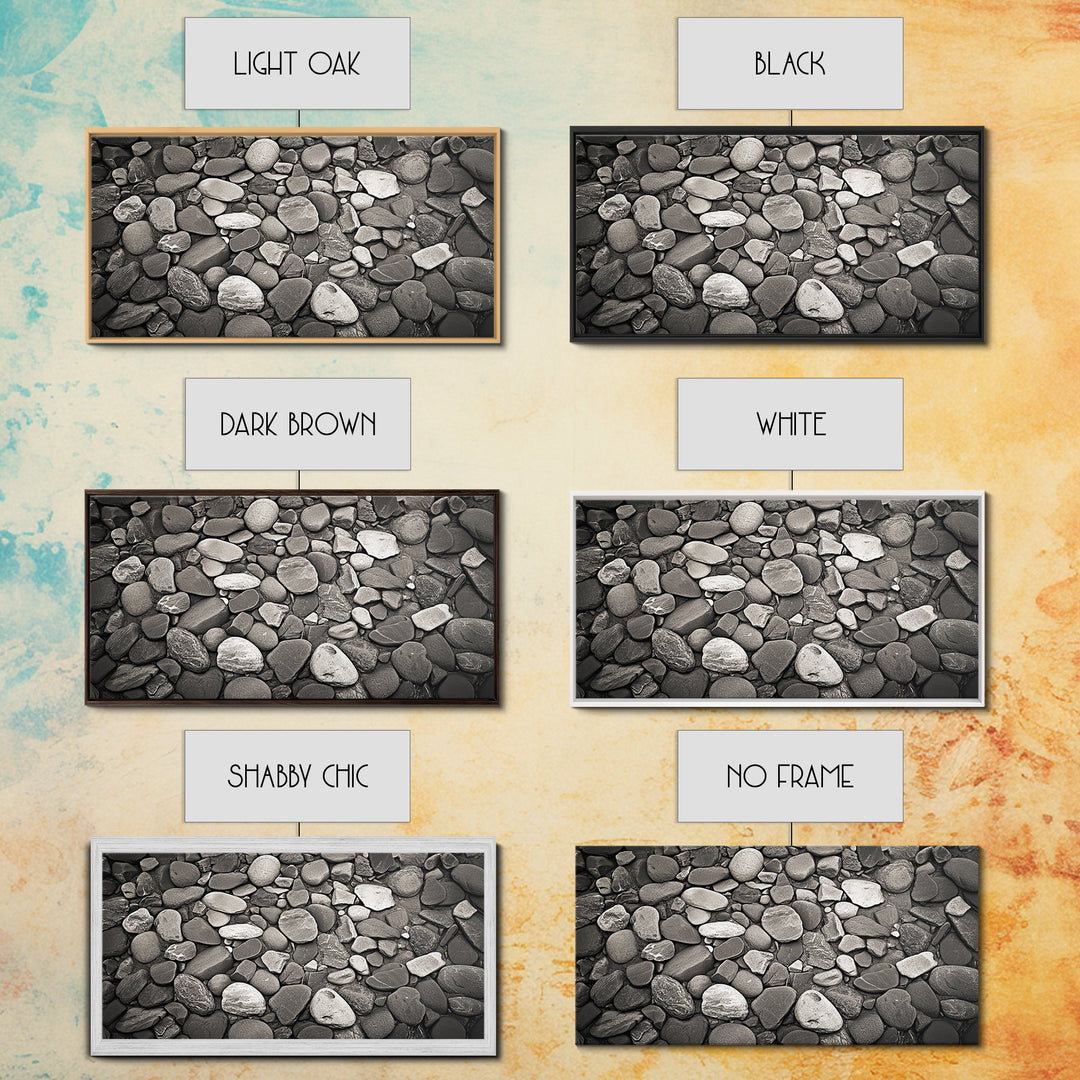 River Stones, Zen Rock Pattern, Natural Earth Tones, Minimal Decor, Framed Canvas Print, Modern Bathroom Spa Wall Art, Living Room Wall Art