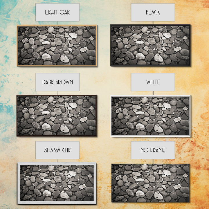 River Stones, Zen Rock Pattern, Natural Earth Tones, Minimal Decor, Framed Canvas Print, Modern Bathroom Spa Wall Art, Living Room Wall Art