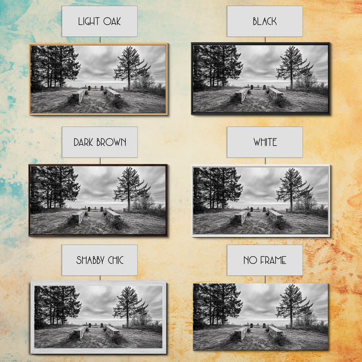 Coastal Graveyard, Moody Seascape, Quiet Reflection Scene, Framed Canvas Print, Gothic Office or Haunted Fall Wall Art Decor, Hallway Wall Art