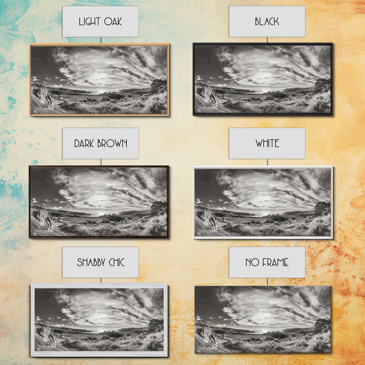 Coastal Hillside Sunset, Vineyard Ocean View, Rolling Landscape Art, Framed Canvas Print, Kitchen Wall Art, California Scenery