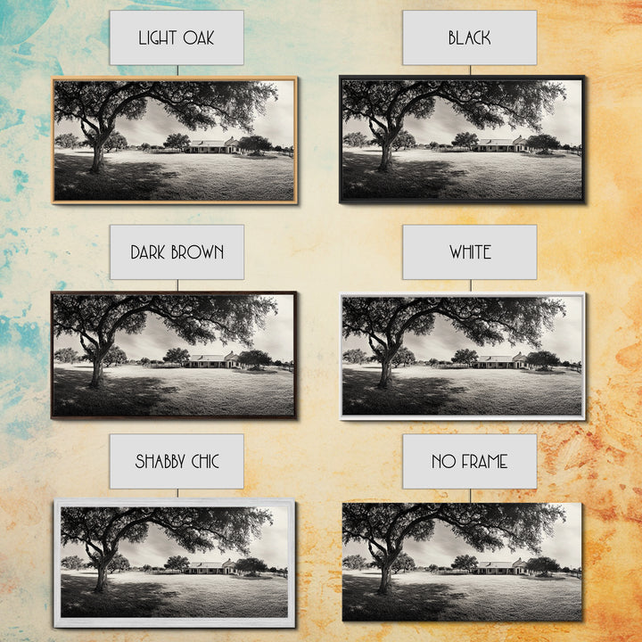 Country Farmhouse Shade, Texas Ranch Home, Oak Tree Horizon, Framed Canvas Print, Rustic Decor, Entryway or Dining Room Art