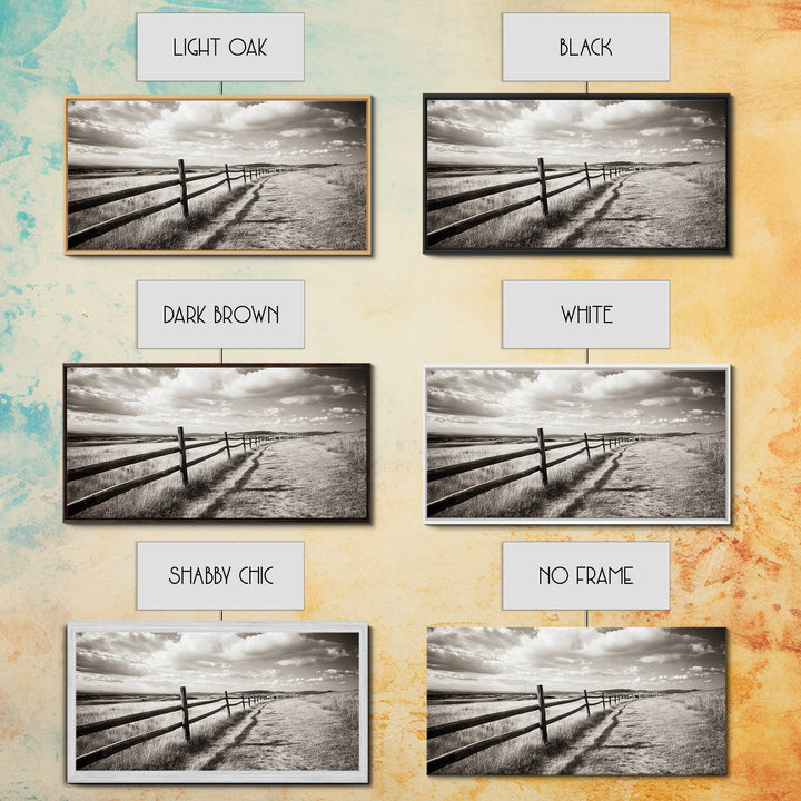 Countryside Fence Trail, Rolling Hills Walk, Prairie Path View, Framed Canvas Print, Western Art, Fall Wall Decor, Office Wall Art