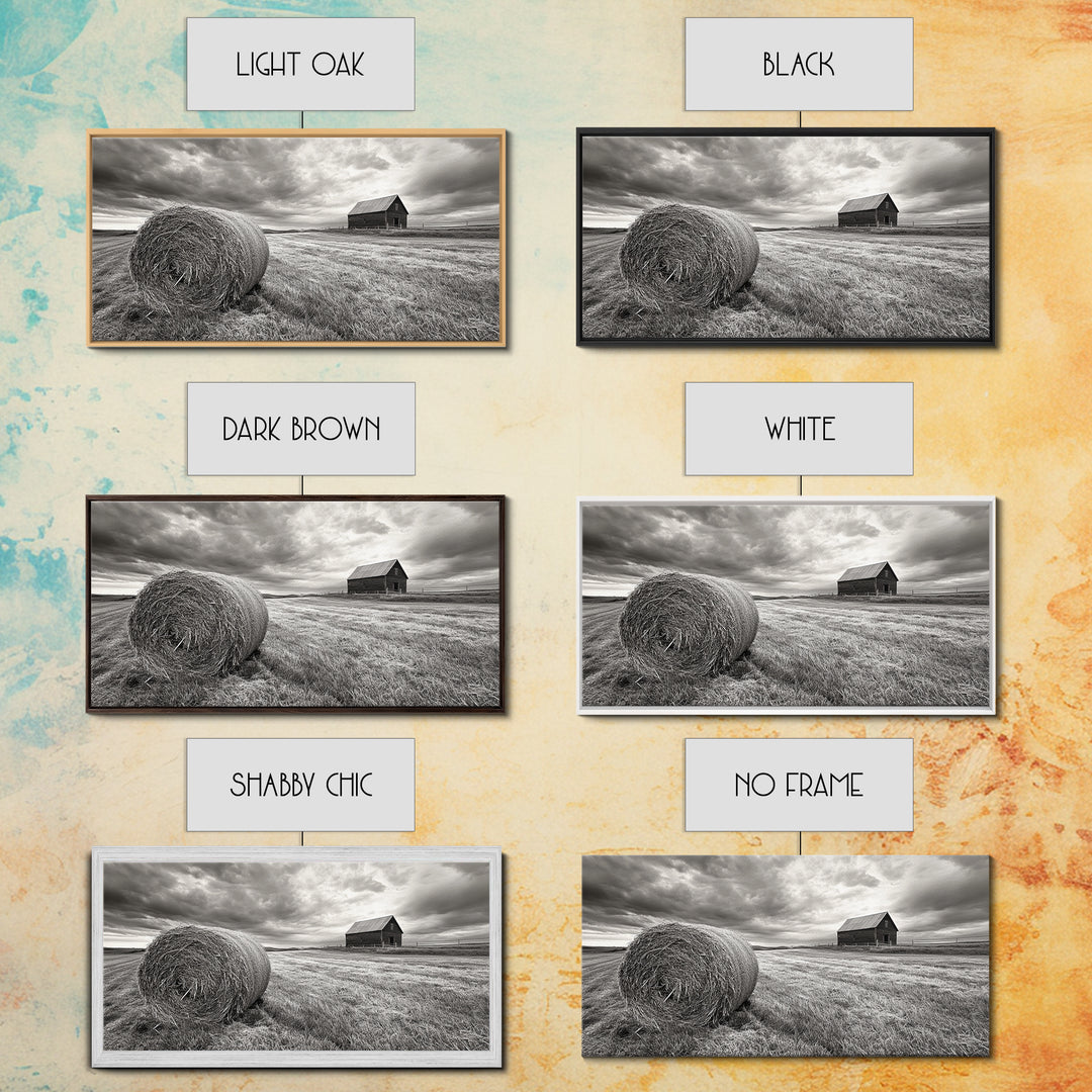 Barn Field, Hay Bale, Rural Farmland Scene, Autumn Countryside Art, Canvas Print, Farmhouse Wall Decor, Rustic Fall Living Room Art