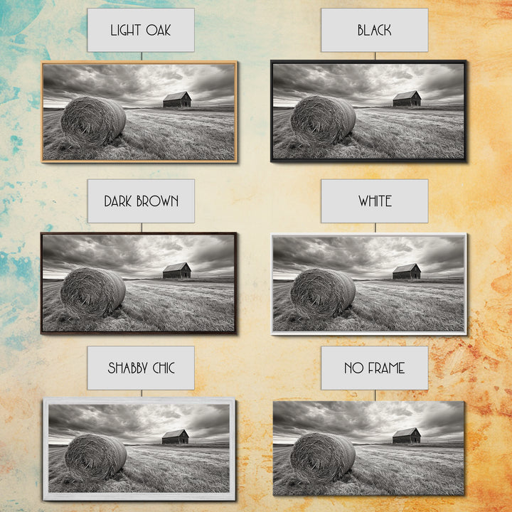 Barn Field, Hay Bale, Rural Farmland Scene, Autumn Countryside Art, Canvas Print, Farmhouse Wall Decor, Rustic Fall Living Room Art