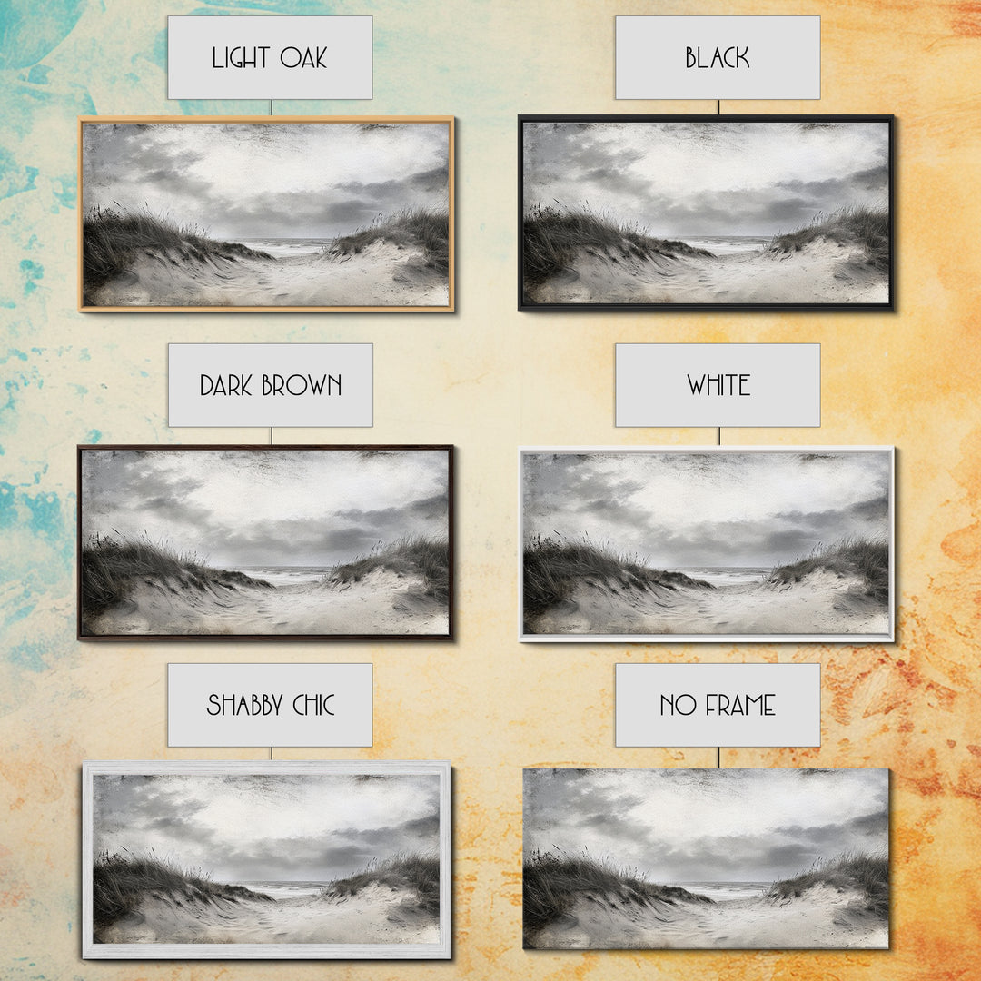 Coastal Dunes Path, Windy Beach Scene, Ocean Wall Art, Nature Landscape, Framed Canvas Print, Rustic Decor, Entryway Wall Art